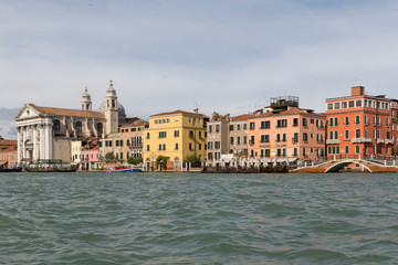 Fototapeta na wymiar VENICE, ITALY- OCTOBER 30, 2018: View of the city from the sea in autumn