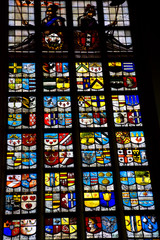 Stained glass window in the Oude Kerk (Old Church) in Amsterdam, Netherlands