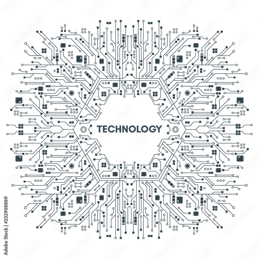 Poster flat microelectronics circuits technology with white background.