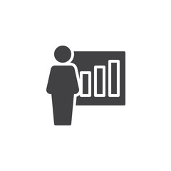 Man and graph vector icon. filled flat sign for mobile concept and web design. Business presentation simple solid icon. Symbol, logo illustration. Pixel perfect vector graphics