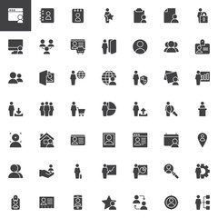 User vector icons set, modern solid symbol collection, filled style pictogram pack. Signs, logo illustration. Set includes icons as  Browser, Agenda, favorite, logout, security, download statistics