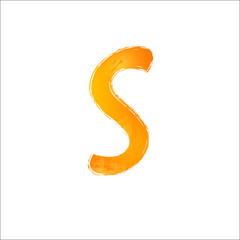 Watercolor letter S. Orange image, white backgroumd. Vector illustration.