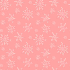Christmas vector seamless pattern white silhouettes of snowflake on a bright pink background  for bedding, textile, wallpaper, wrapping, cover page, web site.