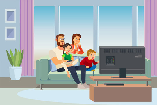 Parents Spending Time with Kids at Home Vector