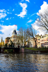 View of the canals and houses of inner Amsterdam, Netherlands