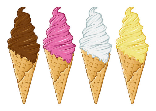 Ice Cream Cone With Various Flavour