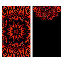 Ethnic Mandala ornament. Templates with mandalas. Vector illustration for congratulation or invitation. The front and rear side