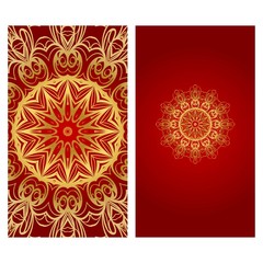 Set of Template greeting card, invitation with space for text. Mandala design. Vector illustration
