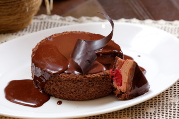 chocolate cherry cake with coffee