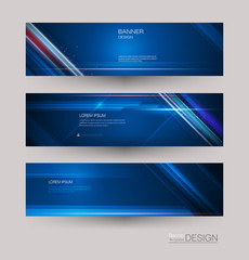 Abstract banners set with image of speed movement pattern and motion blur over dark blue color. Science, futuristic, energy technology concept. Vector background for web banner template or brochure