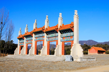 The dragon and phoenix door landscape architecture, in the Eastern Tombs of the Qing Dynasty, on...