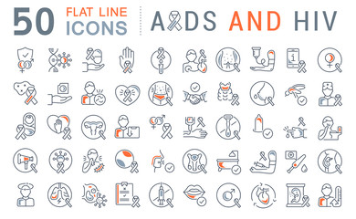 Set Vector Line Icons of AIDS and HIV.
