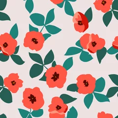 Behang Abstract naadloos patroon met naïeve bloemen. Minimale zomer trendy bloemenachtergrond in Scandinavische stijl. Voor textiel, behang, oppervlak, print, cadeaupapier, scrapbooking, decoupage © evamarina