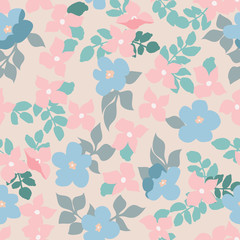 Small naive flowers seamless pattern. Chaotic order. Summer trendy floral background in liberty style. For textile, wallpaper, surface, print, gift wrap, scrapbooking, decoupage