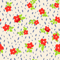 Small naive flowers seamless pattern. Chaotic order. Summer trendy floral background in liberty style. For textile, wallpaper, surface, print, gift wrap, scrapbooking, decoupage