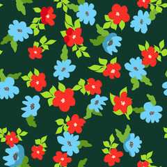 Small naive flowers seamless pattern. Chaotic order. Summer trendy floral background in liberty style. For textile, wallpaper, surface, print, gift wrap, scrapbooking, decoupage