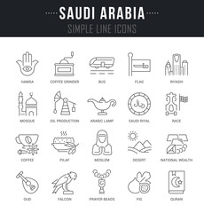 Fototapeta premium Set Vector Line Icons of Saudi Arabia.