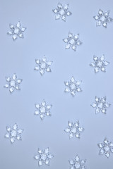 transparent crystals decorative plastic Christmas snowflakes on white background