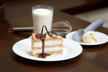 delicate biscuit with ice cream and milk