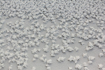Snow frost on the ice on the river, natural background