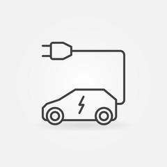 All-electric car with plug outline icon. Vector symbol