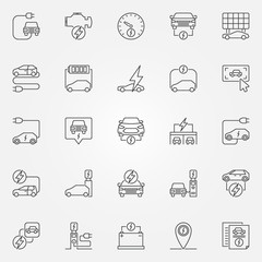 Electric car outline icons. Vector electric automobile line sign