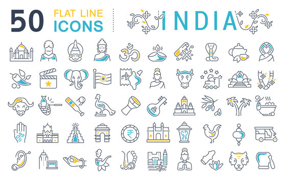Set Vector Line Icons of India.