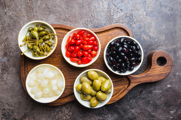 Mediterranean snack assortment.