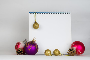 empty notebook with christmas decorations