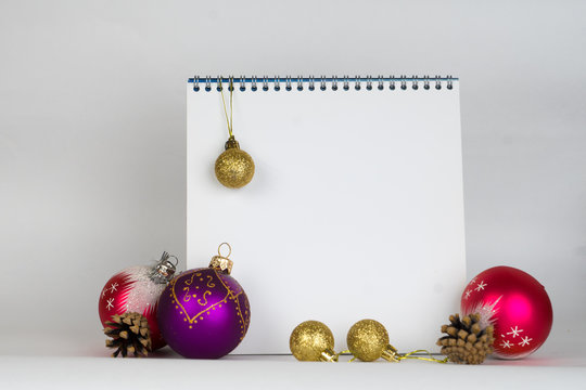 empty notebook with christmas decorations
