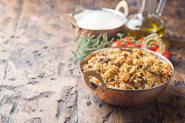 Lamb pilaf in a bowl
