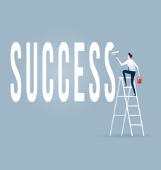 Businessman with paint roller painting words success vector