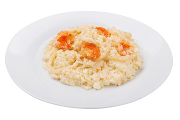 seafood risotto on the plate, italian food, on a white background, isolate