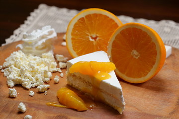 tender cottage cheese casserole with slices of orange