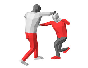 Low poly men fighting. Isolated on white background. Vector illustration.