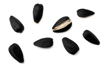 sunflower seeds isolated on white background. top view