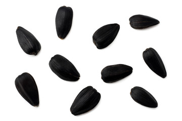 sunflower seeds isolated on white background. top view