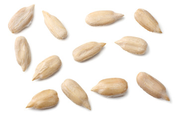 sunflower seeds isolated on white background. top view