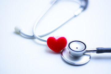 Monitoring Stethoscope with Red heart On a white background, Concept  Pay attention to health and care for the heart.