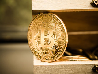 Bitcoin coin in the box, concept