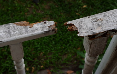 broken wooden bar of a pavilion in garden, breaking point concept