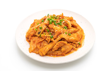 stir-fried pork with kimchi isolated on white background