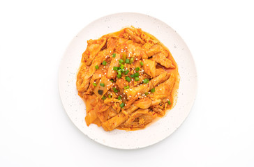 stir-fried pork with kimchi isolated on white background