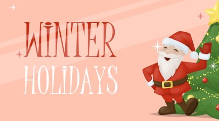 Christmas card santa xmas greeting decoration holiday vector illustration.