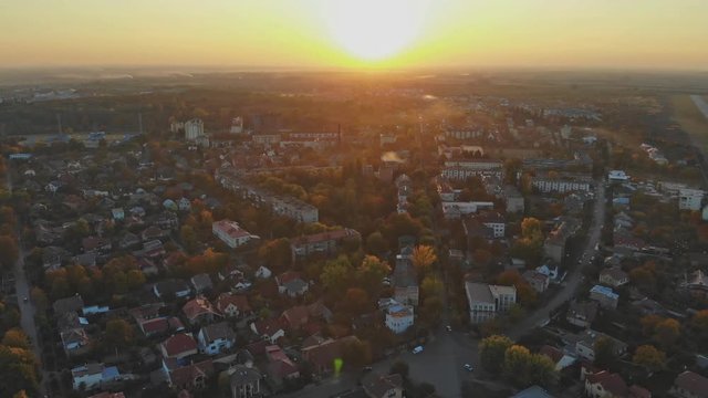 small town panoramic view from above in the autumn during the sunset Uzhhorod Ukraine Europe
