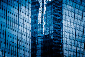 Close-Up of Modern Office Buildings in city of China.