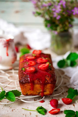 Strawberry cake with strawberry glaze