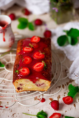 Strawberry cake with strawberry glaze