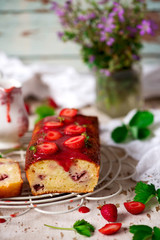 Strawberry cake with strawberry glaze