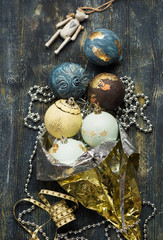 Christmas background with retro baubles and decorations